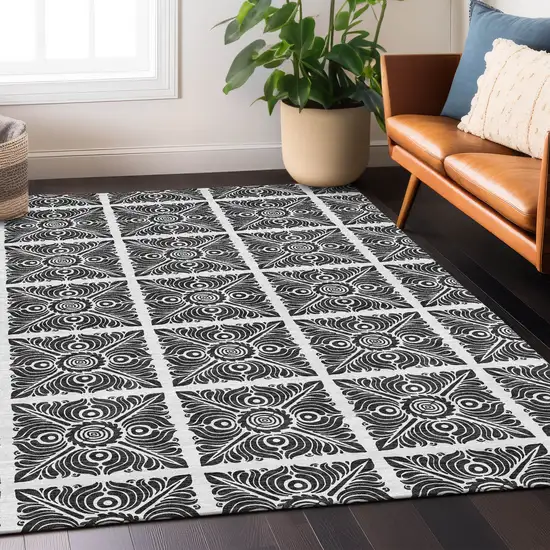 Ivory And Black Medallion Washable Indoor Outdoor Area Rug Photo 7