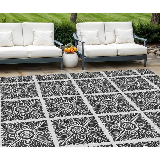 Ivory And Black Medallion Washable Indoor Outdoor Area Rug Photo 1