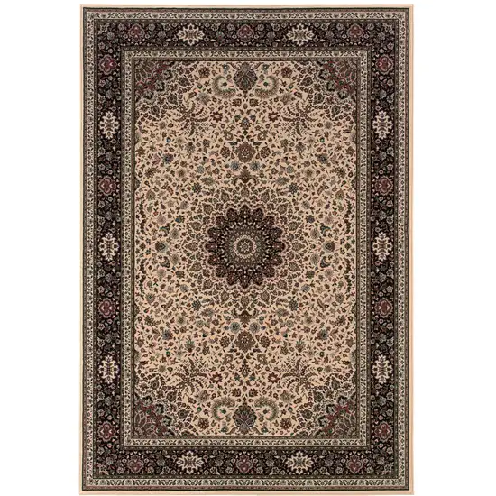 Ivory And Black Oriental Area Rug Photo 2