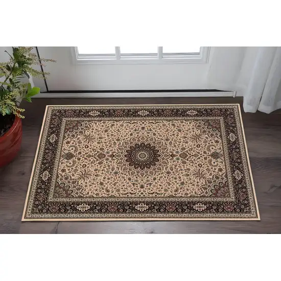 Ivory And Black Oriental Area Rug Photo 1