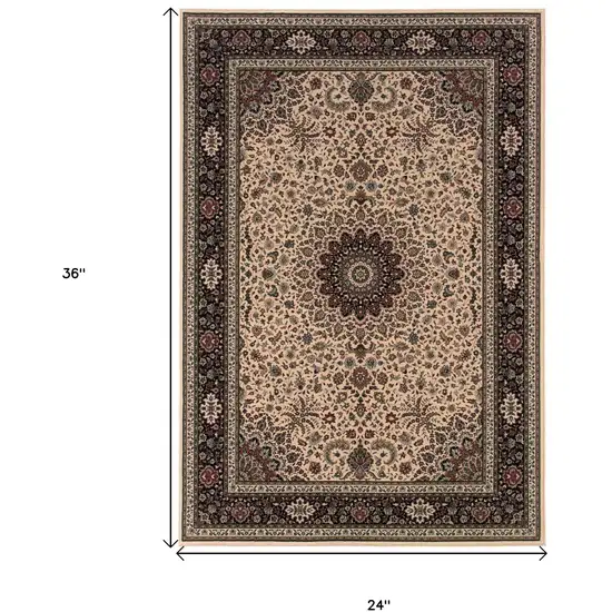 Ivory And Black Oriental Area Rug Photo 3