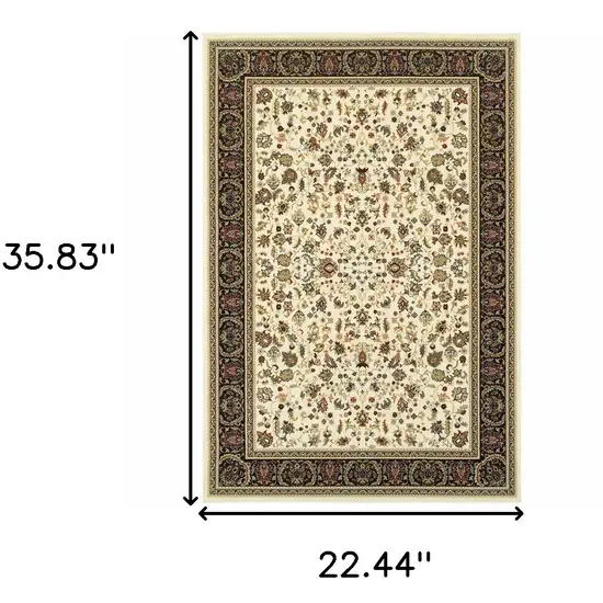 Ivory And Black Oriental Power Loom Stain Resistant Area Rug Photo 7