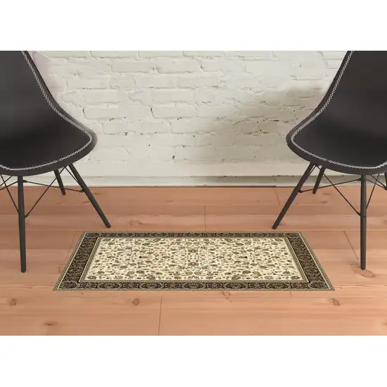 Ivory And Black Oriental Power Loom Stain Resistant Area Rug Photo 2