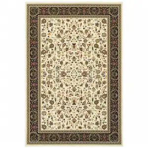 Photo of Ivory And Black Oriental Power Loom Stain Resistant Area Rug