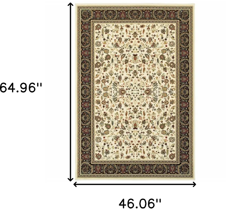 Ivory And Black Oriental Power Loom Stain Resistant Area Rug Photo 5