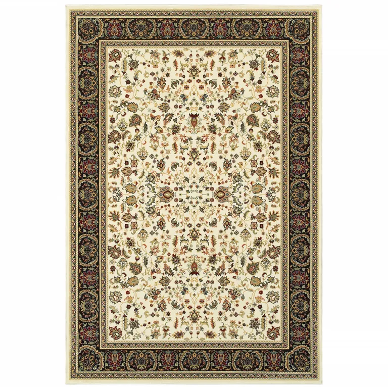 Ivory And Black Oriental Power Loom Stain Resistant Area Rug Photo 1