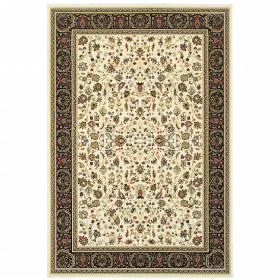 Ivory And Black Oriental Power Loom Stain Resistant Area Rug Photo 1