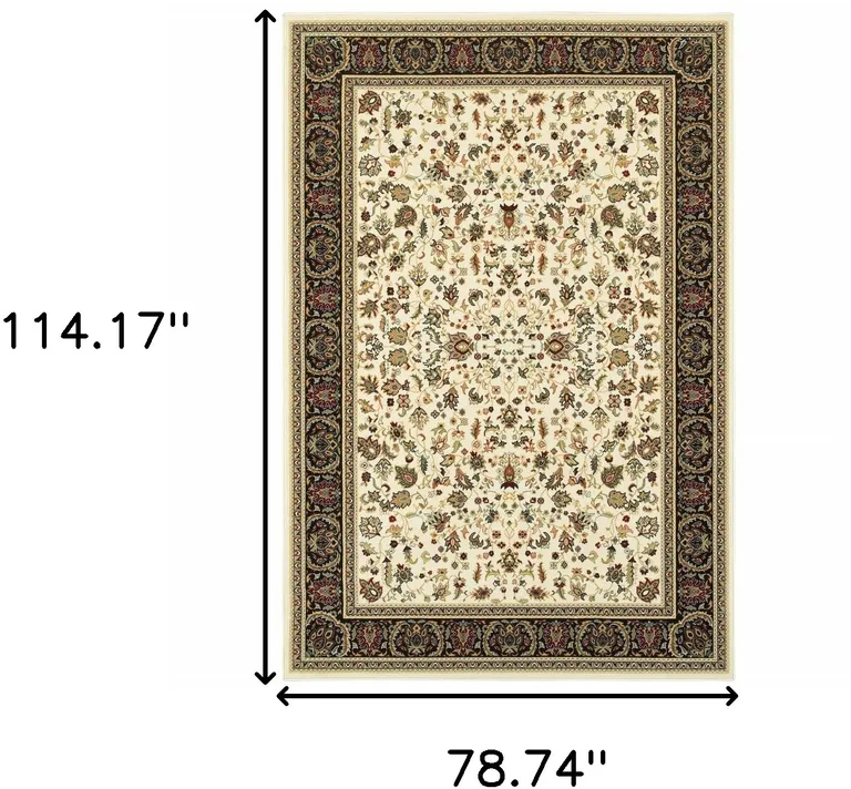 Ivory And Black Oriental Power Loom Stain Resistant Area Rug Photo 5