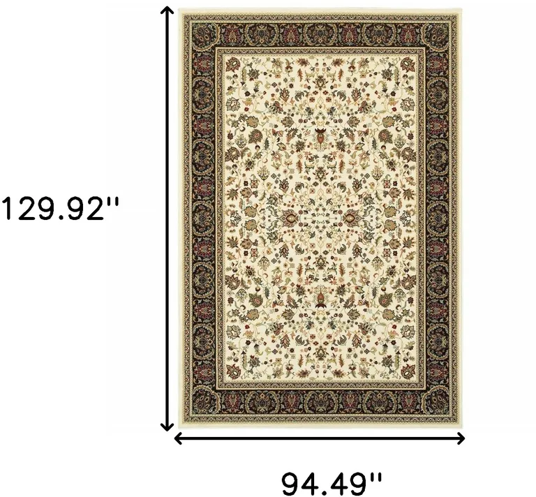 Ivory And Black Oriental Power Loom Stain Resistant Area Rug Photo 5