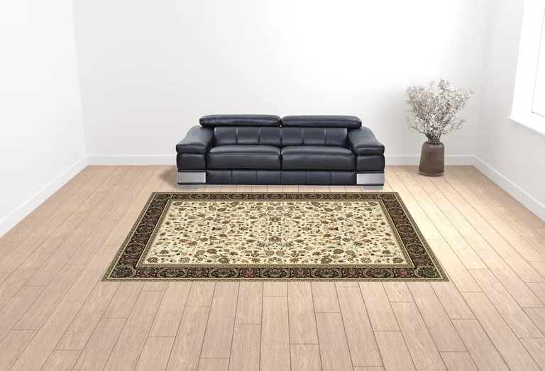 Ivory And Black Oriental Power Loom Stain Resistant Area Rug Photo 2