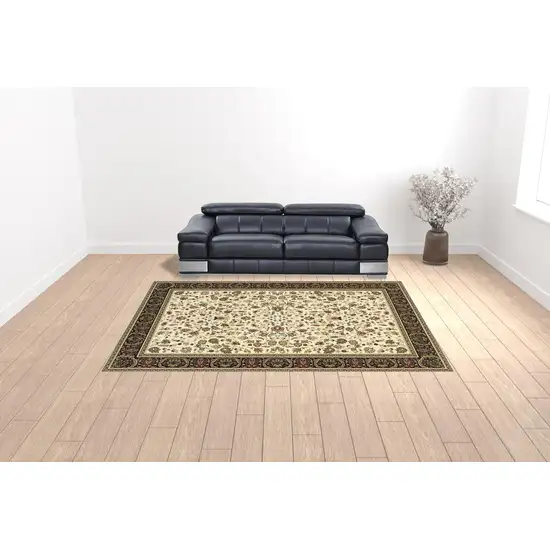 Ivory And Black Oriental Power Loom Stain Resistant Area Rug Photo 2