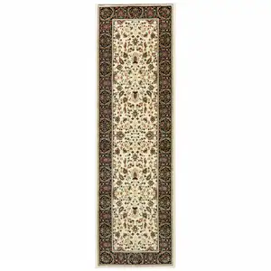 Photo of Ivory And Black Oriental Power Loom Stain Resistant Runner Rug