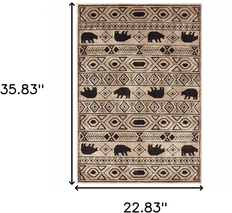 Ivory And Black Southwestern Power Loom Stain Resistant Area Rug Photo 5