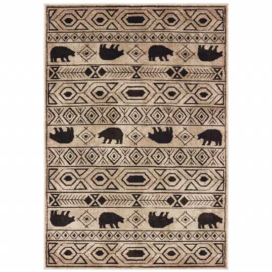 Ivory And Black Southwestern Power Loom Stain Resistant Area Rug Photo 1