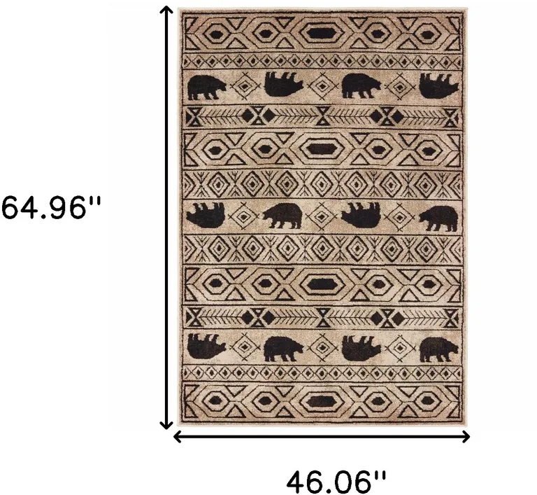 Ivory And Black Southwestern Power Loom Stain Resistant Area Rug Photo 5