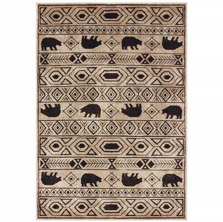 Ivory And Black Southwestern Power Loom Stain Resistant Area Rug Photo 1