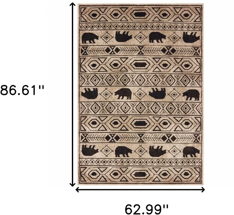 Ivory And Black Southwestern Power Loom Stain Resistant Area Rug Photo 5