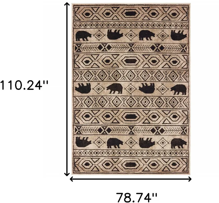 Ivory And Black Southwestern Power Loom Stain Resistant Area Rug Photo 5