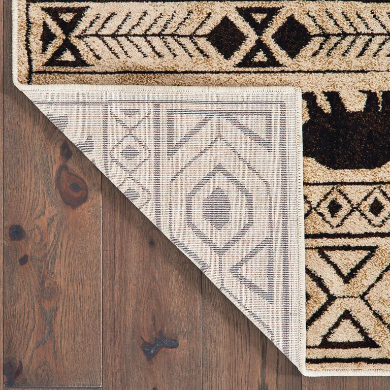 Ivory And Black Southwestern Power Loom Stain Resistant Area Rug Photo 4