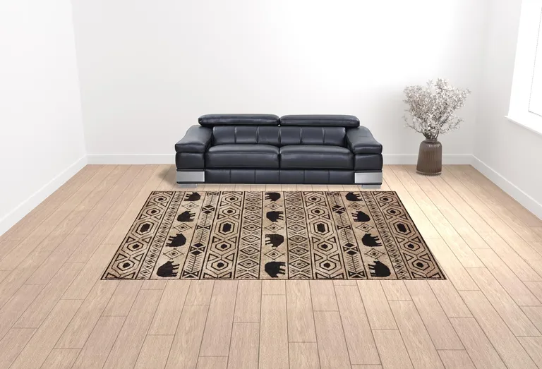 Ivory And Black Southwestern Power Loom Stain Resistant Area Rug Photo 2