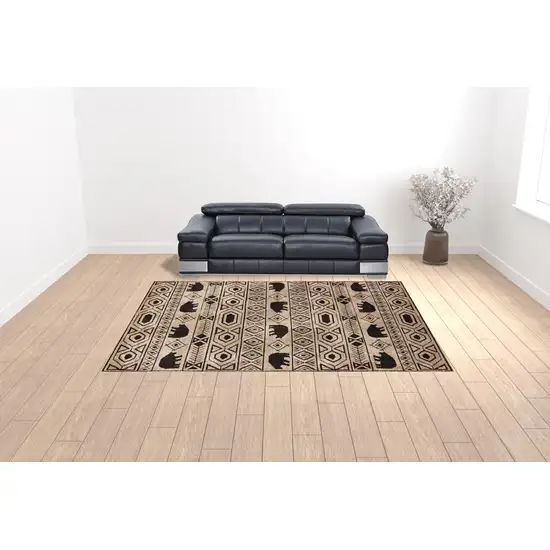 Ivory And Black Southwestern Power Loom Stain Resistant Area Rug Photo 2