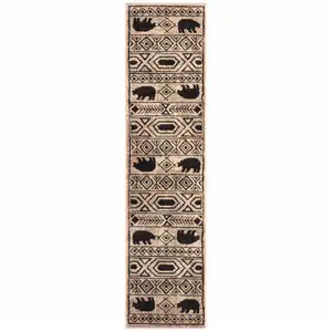 Photo of Ivory And Black Southwestern Power Loom Stain Resistant Runner Rug