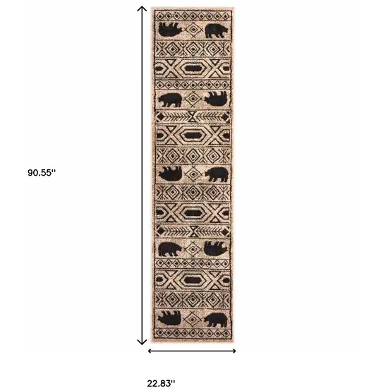 Ivory And Black Southwestern Power Loom Stain Resistant Runner Rug Photo 5