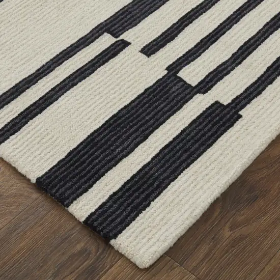 Ivory And Black Wool Abstract Tufted Handmade Area Rug Photo 1