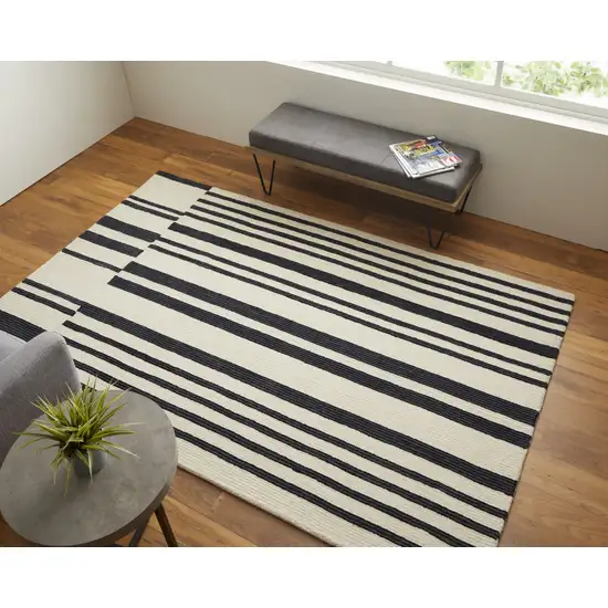 Ivory And Black Wool Abstract Tufted Handmade Area Rug Photo 6