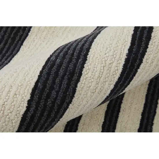 Ivory And Black Wool Abstract Tufted Handmade Area Rug Photo 7