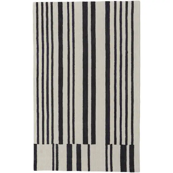 Ivory And Black Wool Abstract Tufted Handmade Area Rug Photo 8