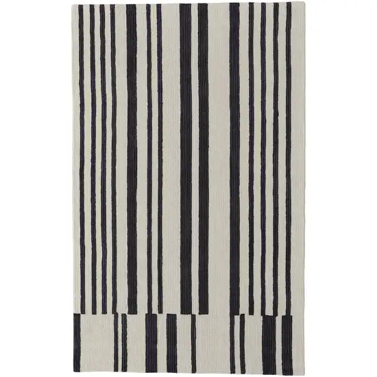 Ivory And Black Wool Abstract Tufted Handmade Area Rug Photo 1