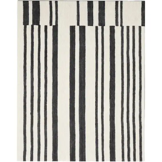 Ivory and Black Wool Abstract Hand Tufted Area Rug Photo 2