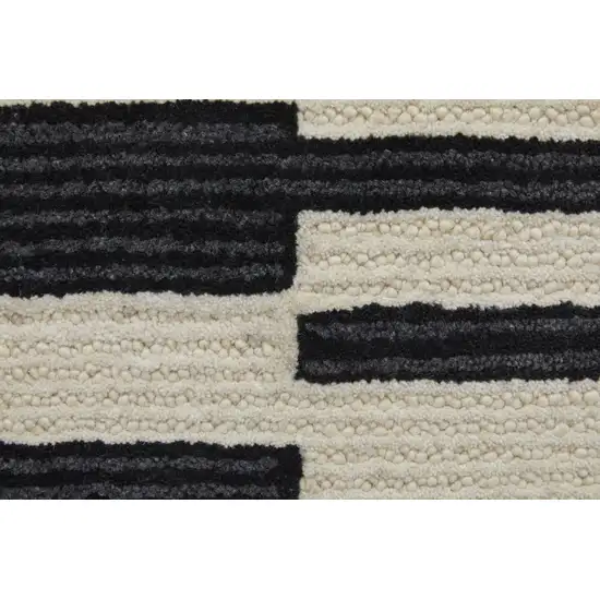 Ivory And Black Wool Abstract Tufted Handmade Area Rug Photo 3