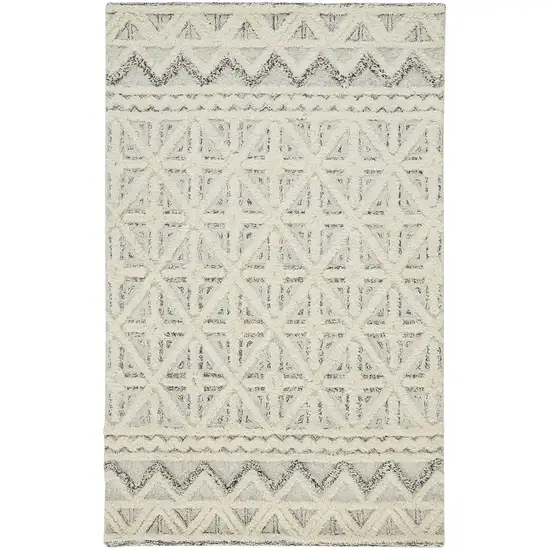 Ivory And Black Wool Geometric Tufted Handmade Stain Resistant Area Rug Photo 2