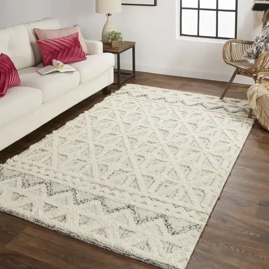 Ivory And Black Wool Geometric Tufted Handmade Stain Resistant Area Rug Photo 7