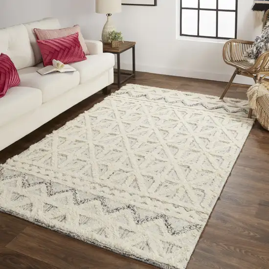 Ivory And Black Wool Geometric Tufted Handmade Stain Resistant Area Rug Photo 3