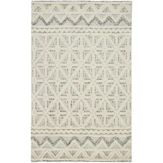 Ivory And Black Wool Geometric Tufted Handmade Stain Resistant Area Rug Photo 1