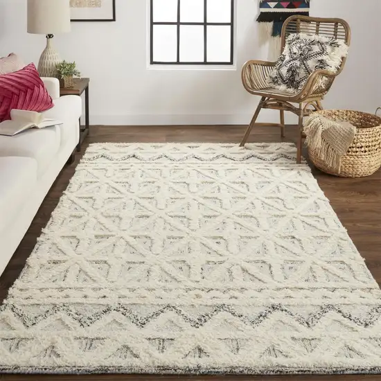 Ivory And Black Wool Geometric Tufted Handmade Stain Resistant Area Rug Photo 2