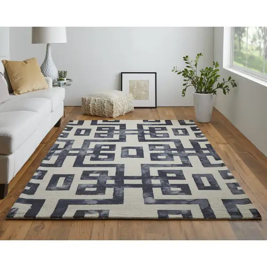 Ivory And Black Wool Tufted Handmade Area Rug Photo 7