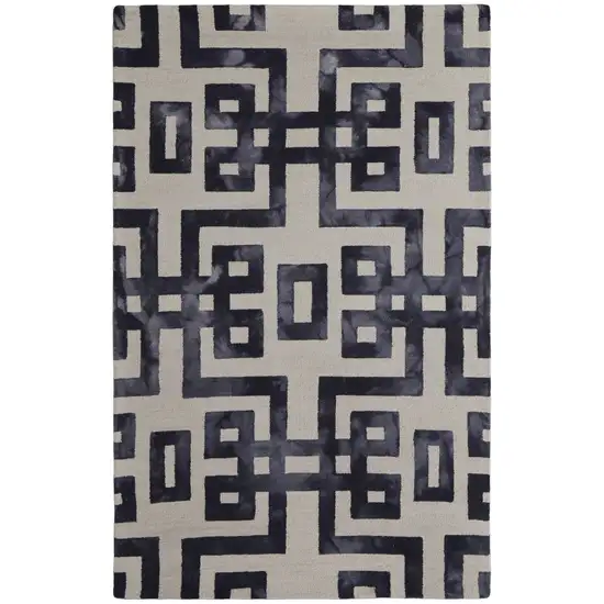 Ivory And Black Wool Tufted Handmade Area Rug Photo 5