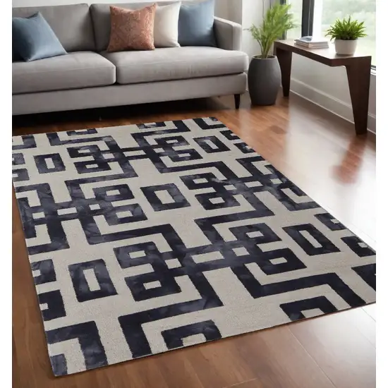 Ivory And Black Wool Tufted Handmade Area Rug Photo 1