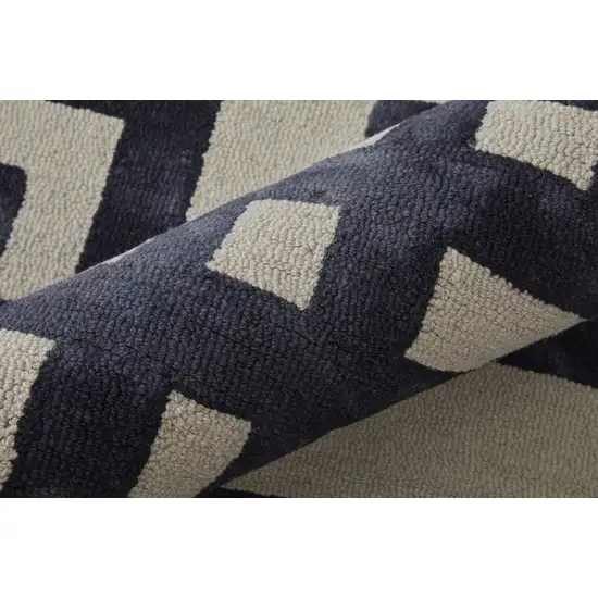 Ivory And Black Wool Tufted Handmade Area Rug Photo 8