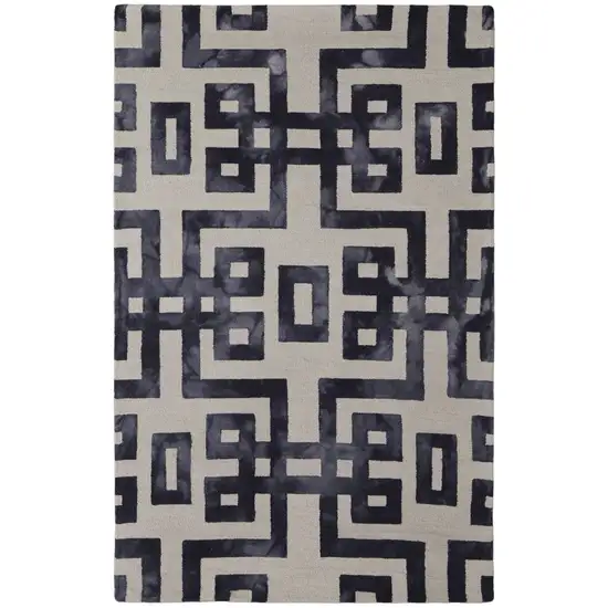 Ivory And Black Wool Tufted Handmade Area Rug Photo 1