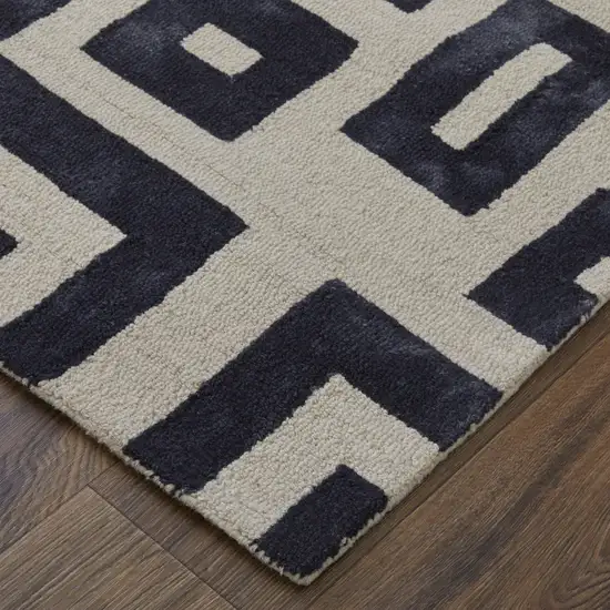 Ivory And Black Wool Tufted Handmade Area Rug Photo 4