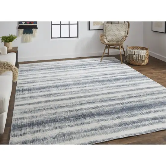 Ivory And Blue Abstract Hand Woven Area Rug Photo 3