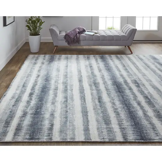 Ivory And Blue Abstract Hand Woven Area Rug Photo 1