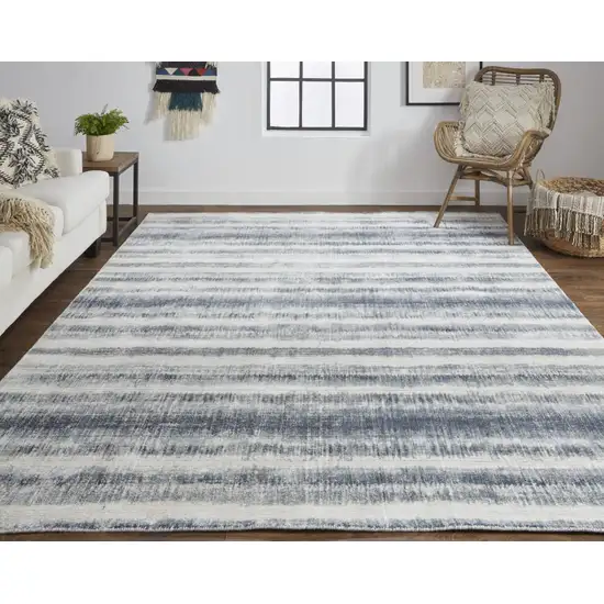 Ivory And Blue Abstract Hand Woven Area Rug Photo 8