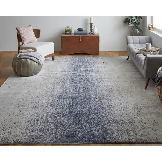 Ivory And Blue Abstract Power Loom Area Rug Photo 6