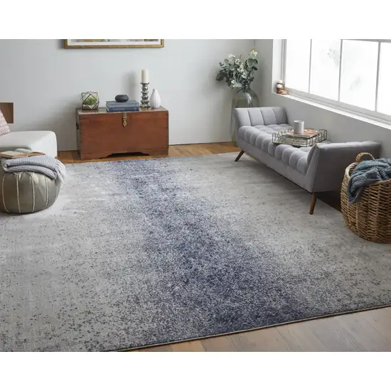 Ivory And Blue Abstract Power Loom Area Rug Photo 5